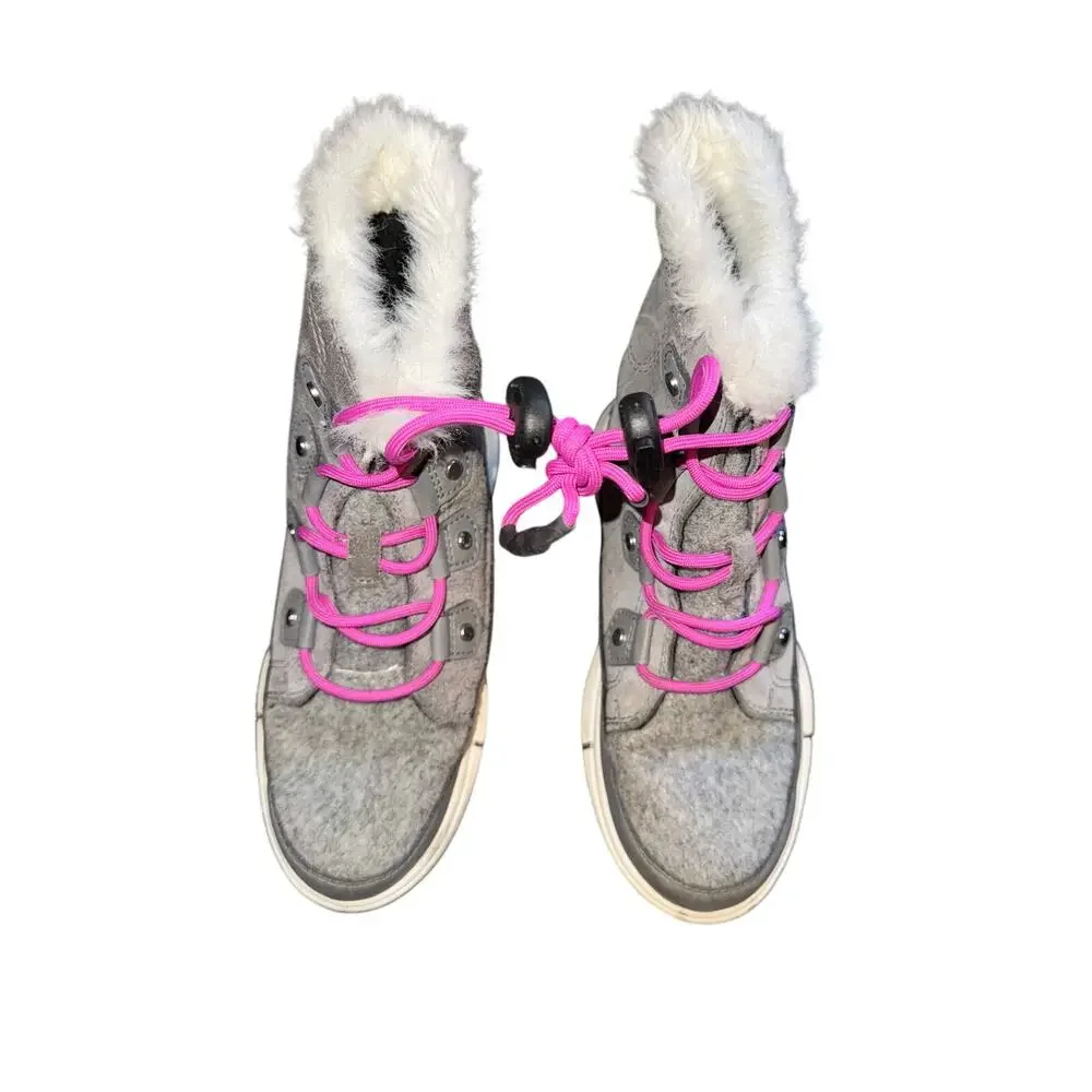 Sorel Waterproof Explorer Faux Fur Lined Boot - Quarry - size 1 kids - D-O4